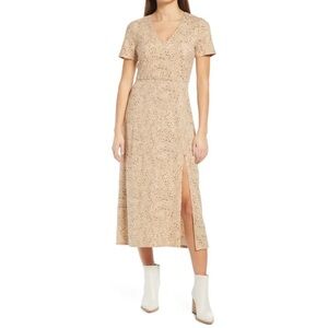 WAYF Alexa Short Sleeve Midi Dress in Tan Cheetah S